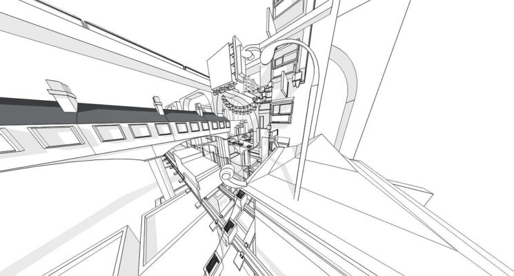 Digital sketch by Chu for plane distorted mural on the rooftop at Cordy House Feb 2010 for Cutty Sark whisky