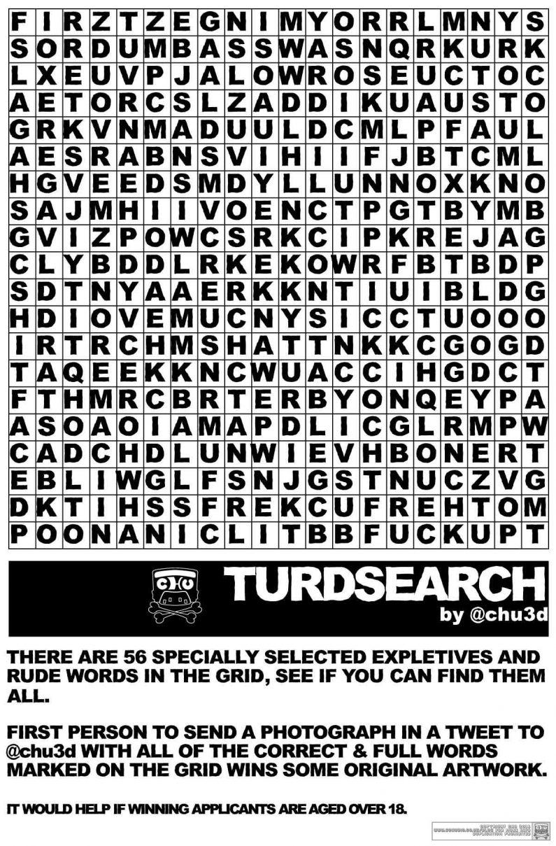 Win some original artwork by completing Turdsearch - a word puzzle created by Chu for Shangri-La at Glastonbury Festival 2016