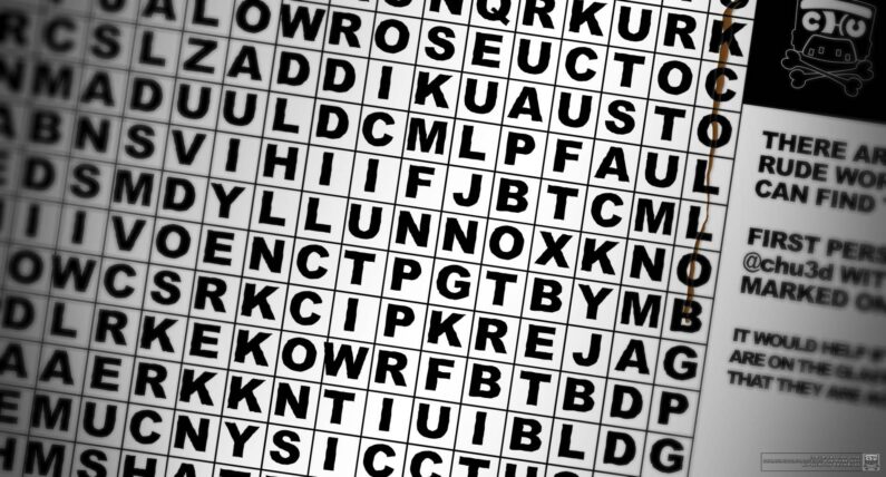 There are over 50 naughty words hidden in the grid. Prizes for completion